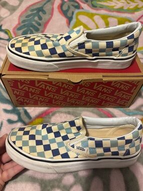 Vans Kids Checkerboard Slip-On Sneakers - Blue & Cream